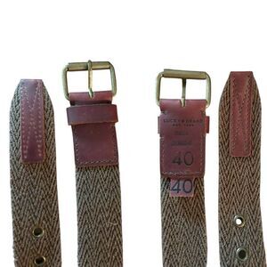 Vintage LUCKY BRAND Tan Brown  Leather Men’s Belt 40 Quad Stitch Cotton Webbing